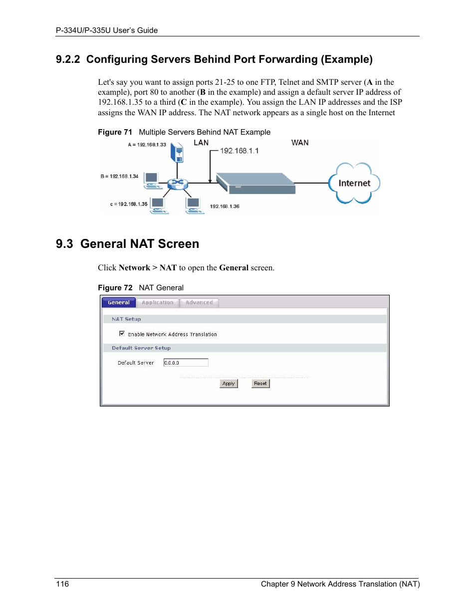 3 general nat screen | ZyXEL Communications P-334U User Manual | Page 116 / 335