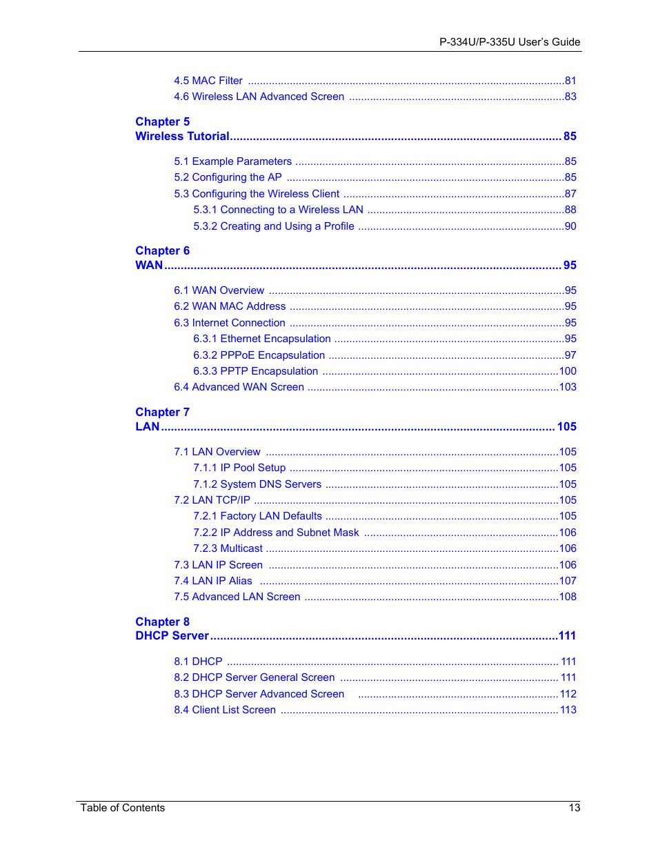 ZyXEL Communications P-334U User Manual | Page 13 / 335