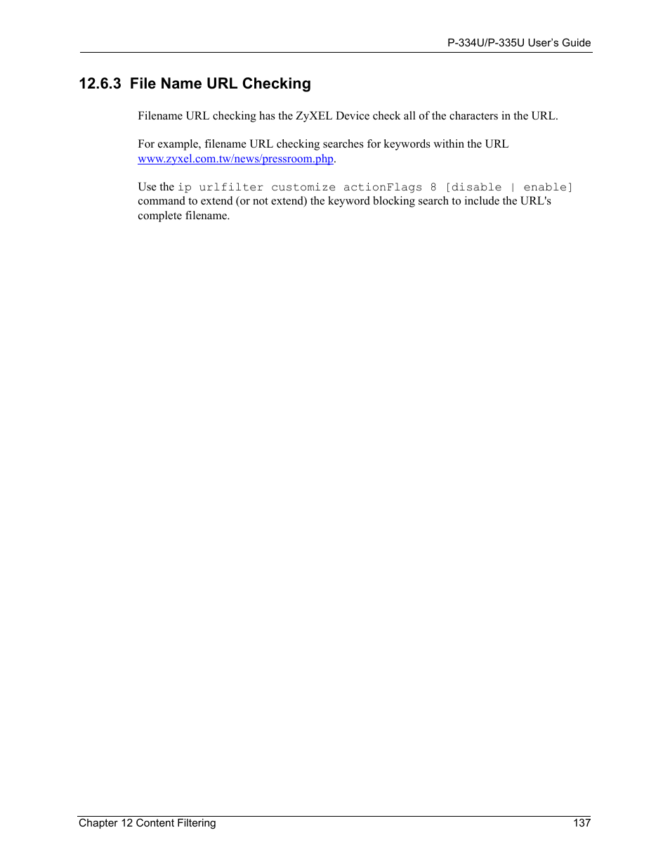 3 file name url checking | ZyXEL Communications P-334U User Manual | Page 137 / 335