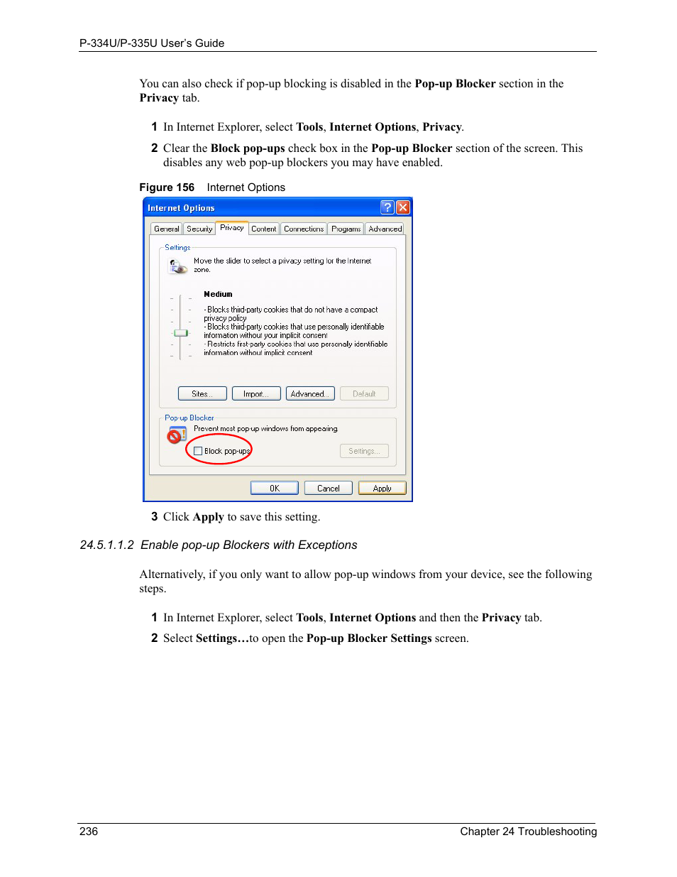 Figure 156 internet options | ZyXEL Communications P-334U User Manual | Page 236 / 335