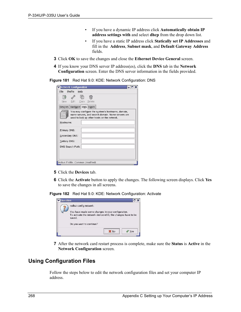 Using configuration files | ZyXEL Communications P-334U User Manual | Page 268 / 335