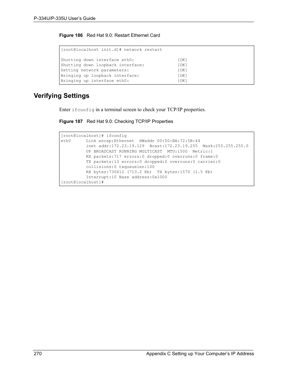 Verifying settings | ZyXEL Communications P-334U User Manual | Page 270 / 335