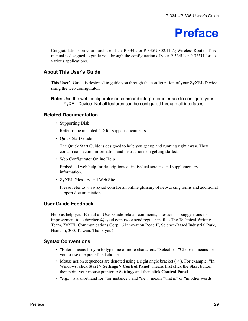 Preface | ZyXEL Communications P-334U User Manual | Page 29 / 335