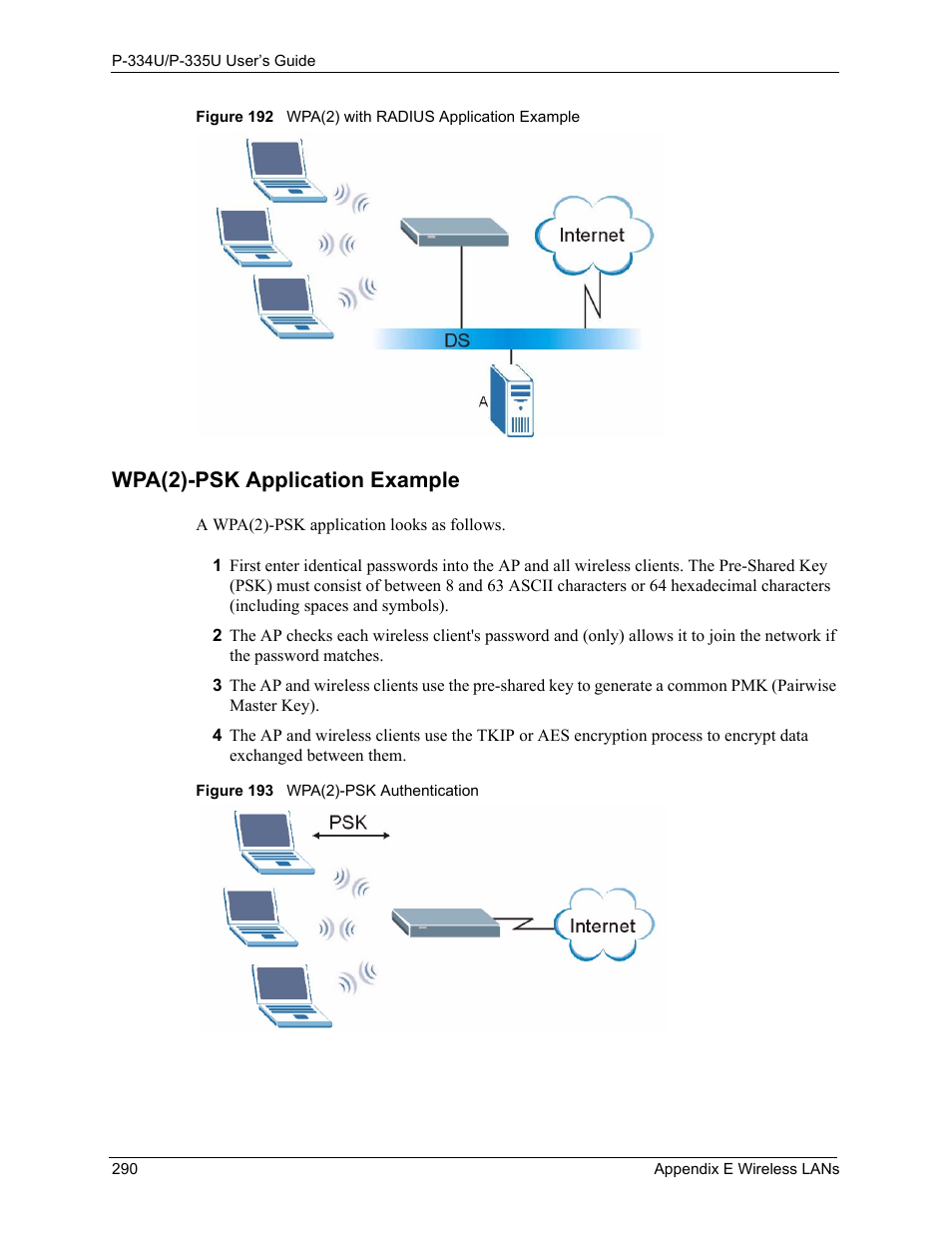 Wpa(2)-psk application example | ZyXEL Communications P-334U User Manual | Page 290 / 335