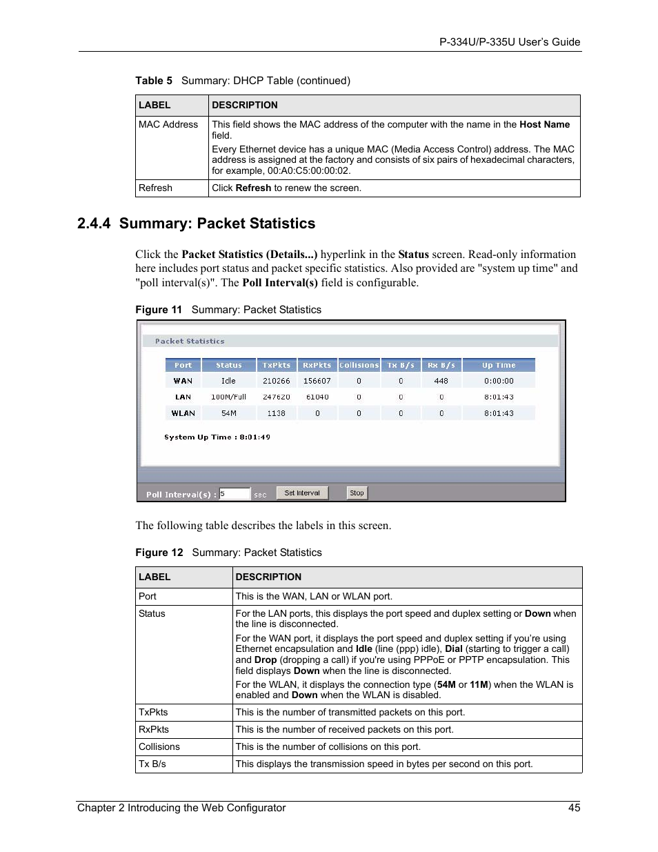 4 summary: packet statistics | ZyXEL Communications P-334U User Manual | Page 45 / 335