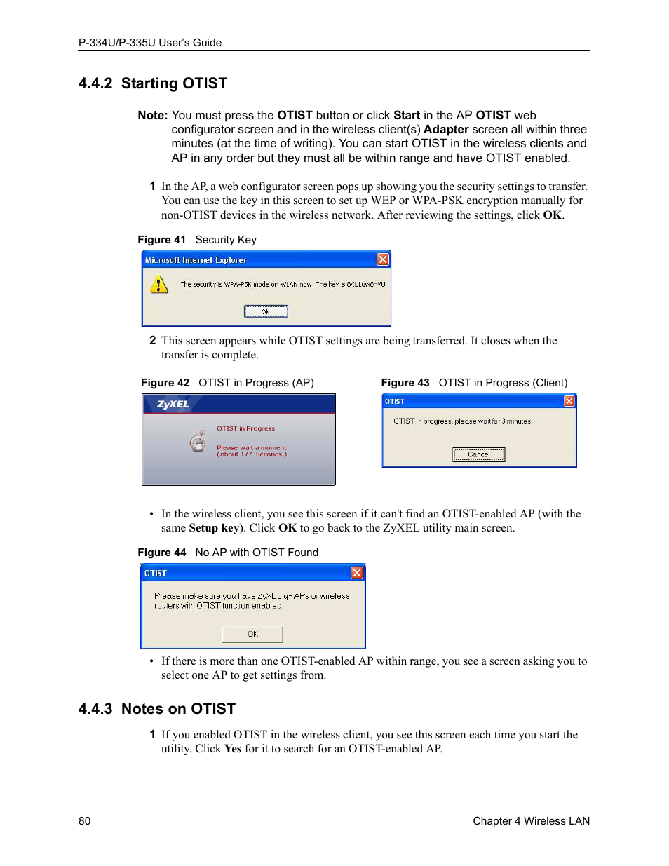 2 starting otist, 3 notes on otist, 2 starting otist 4.4.3 notes on otist | ZyXEL Communications P-334U User Manual | Page 80 / 335