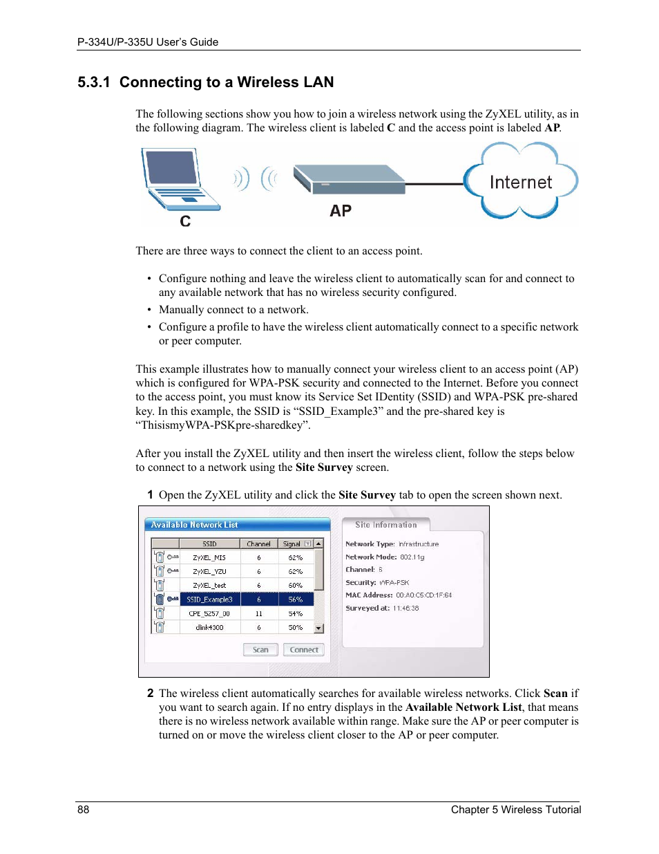 1 connecting to a wireless lan | ZyXEL Communications P-334U User Manual | Page 88 / 335