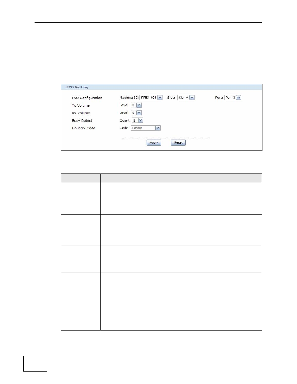 3 the fxo screen, Figure 55 server > fxo, Table 23 server > fxo | Ports. see | ZyXEL Communications IP PBX X6004 User Manual | Page 150 / 592