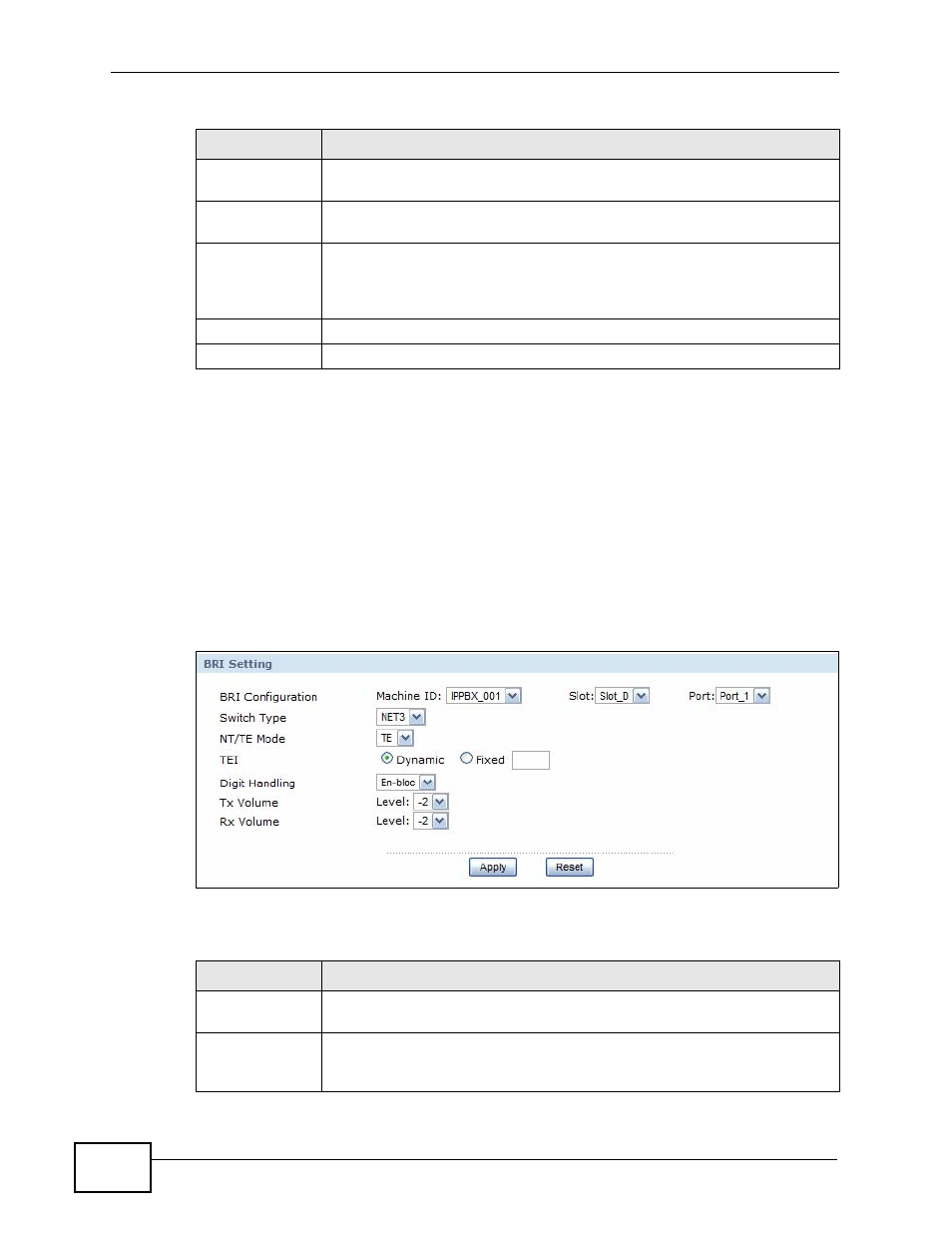 5 the bri screen, Figure 57 server > bri configuration, Table 25 server > bri configuration | ZyXEL Communications IP PBX X6004 User Manual | Page 152 / 592