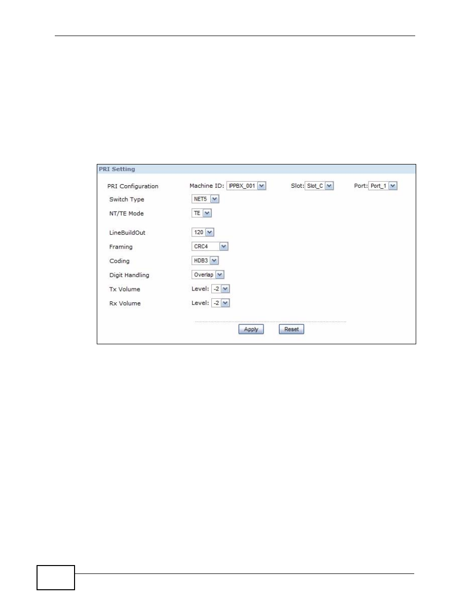 6 the pri screen, Figure 58 server > pri configuration, Section 6.6 on | ZyXEL Communications IP PBX X6004 User Manual | Page 154 / 592