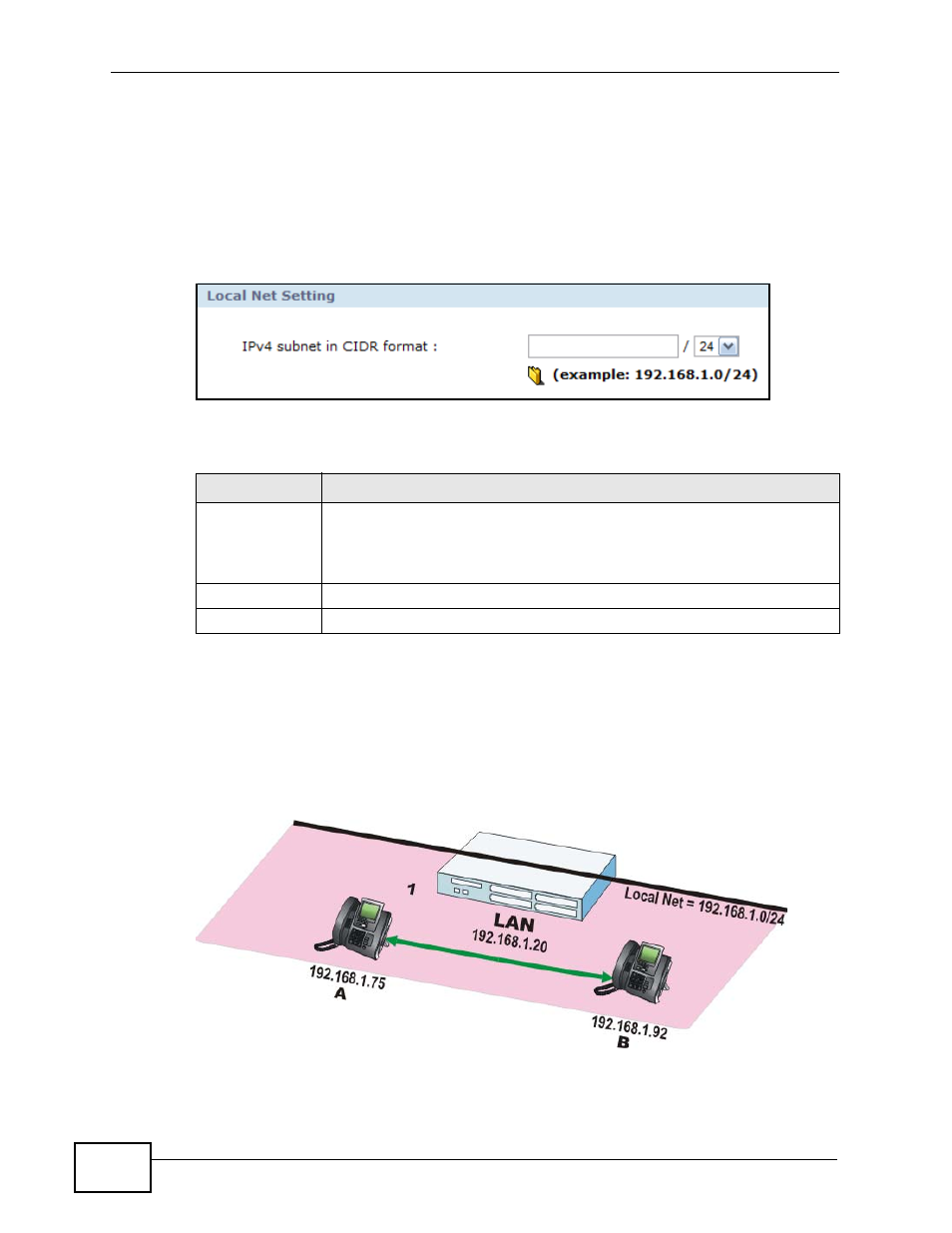 2 add peer-to-peer local net, 3 how local net and peer-to-peer work together, Figure 67 peer-to-peer > local net | Table 33 peer to peer > local net | ZyXEL Communications IP PBX X6004 User Manual | Page 166 / 592