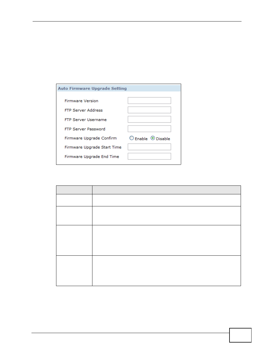 4 auto firmware upgrade screen, Figure 74 auto provision > auto firmware upgrade, Table 40 auto provision > auto firmware upgrade | ZyXEL Communications IP PBX X6004 User Manual | Page 181 / 592