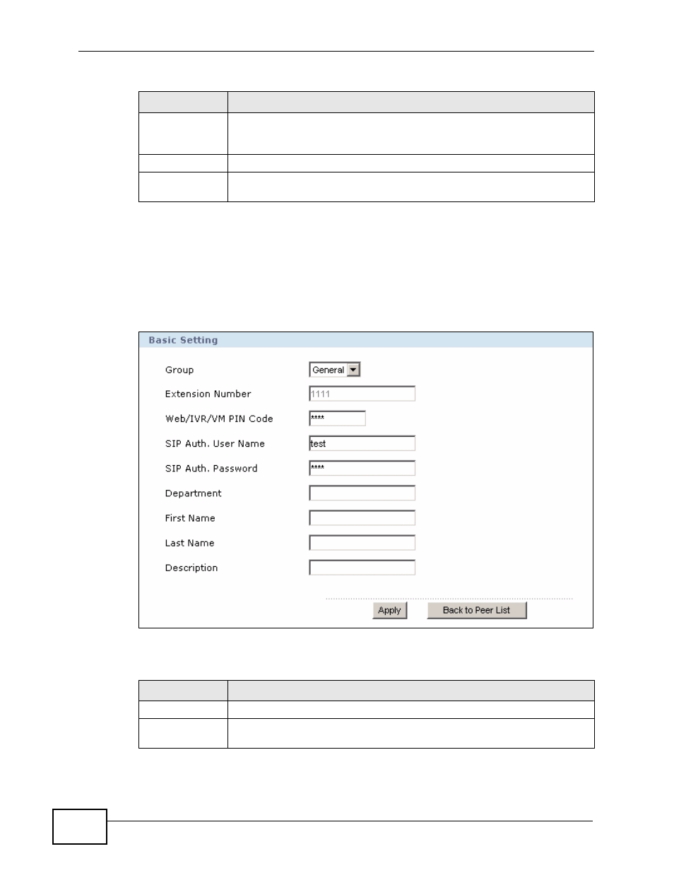 3 configure sip extensions: the basic screen, Figure 100 configure sip extension: basic, Table 56 configure sip extension: basic | Ted. see, Section | ZyXEL Communications IP PBX X6004 User Manual | Page 224 / 592