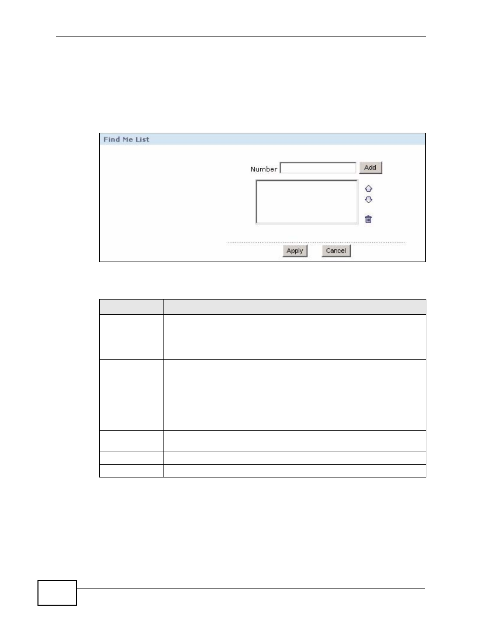 6 the find me list screen, Figure 103 find me list, Table 59 find me list | ZyXEL Communications IP PBX X6004 User Manual | Page 230 / 592