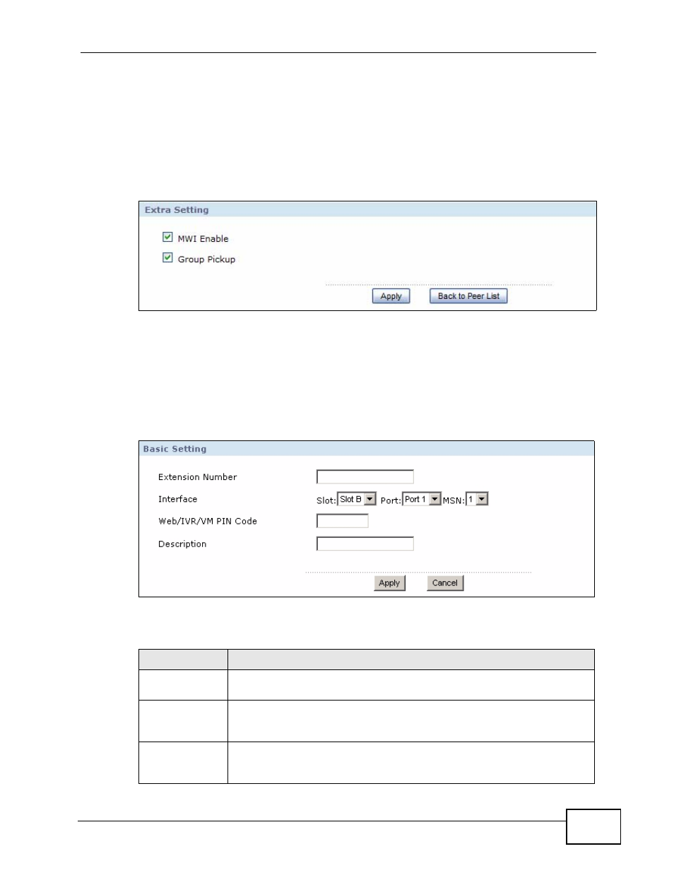 15 the fxs extension advanced screen, 16 the add a bri extension screen, Figure 110 fxs extension: advanced screen | Figure 111 add a bri extension, Table 66 add a bri extension | ZyXEL Communications IP PBX X6004 User Manual | Page 239 / 592