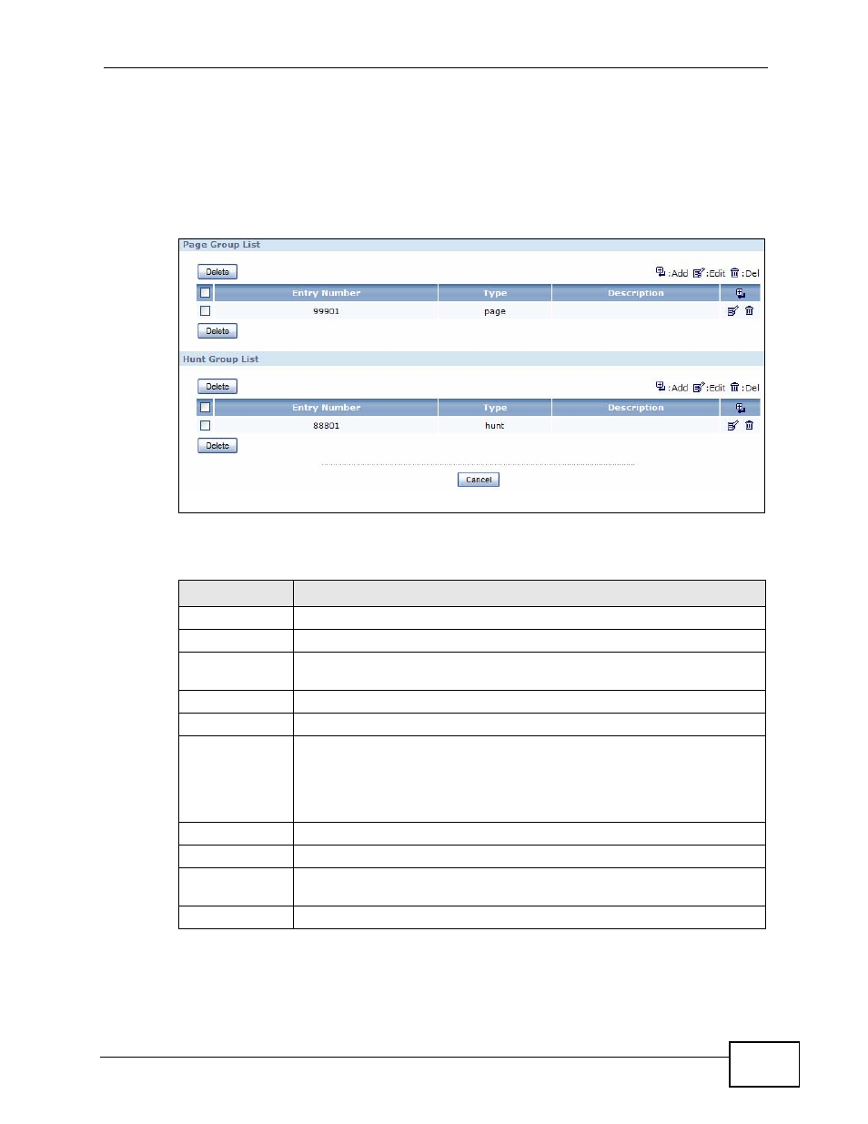 3 the configure ring group screen, Figure 119 ring group > advanced, Table 74 ring group > advanced | ZyXEL Communications IP PBX X6004 User Manual | Page 251 / 592