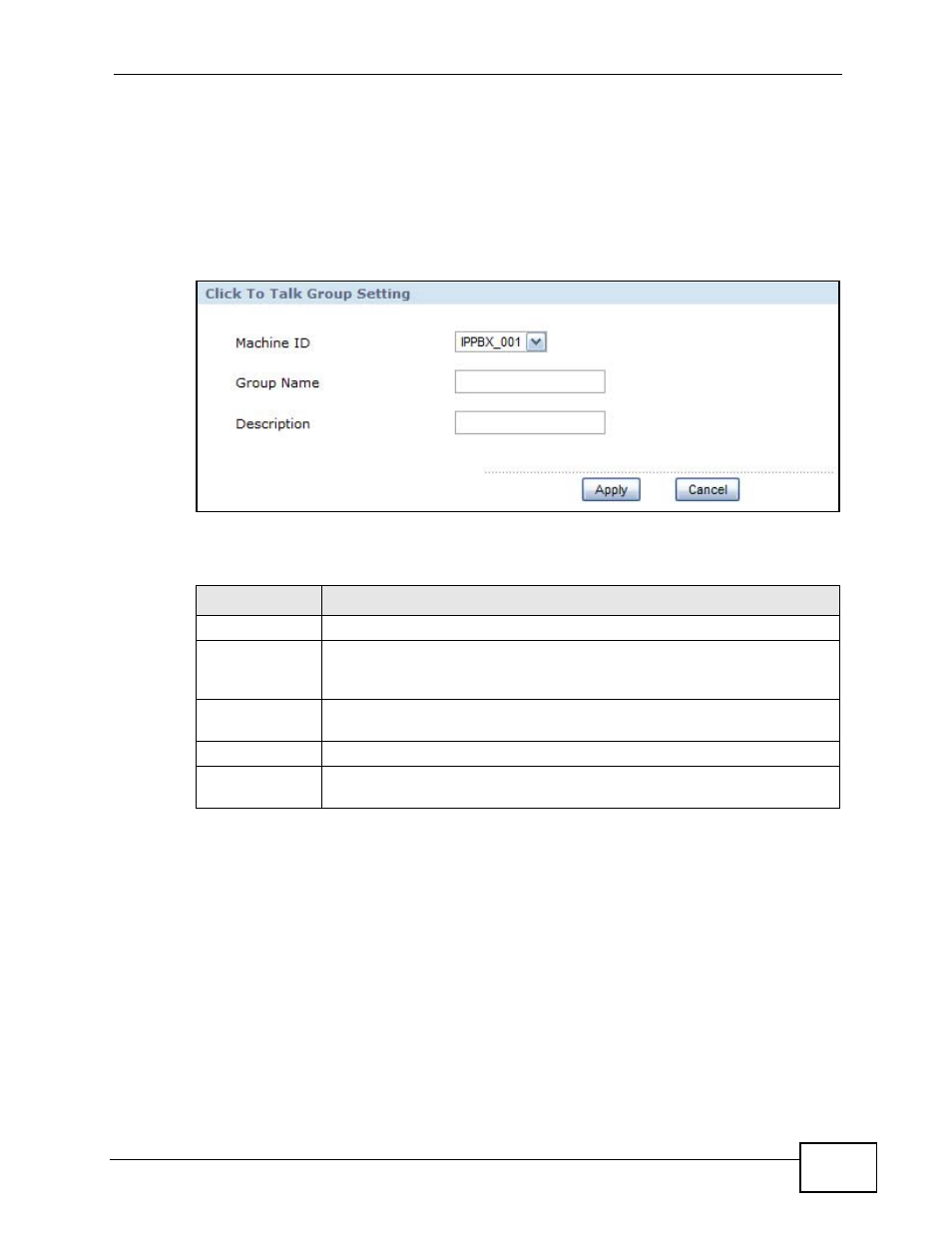 1 add a click-to-talk group, Figure 128 click-to-talk group settings, Table 80 click-to-talk group settings | ZyXEL Communications IP PBX X6004 User Manual | Page 263 / 592