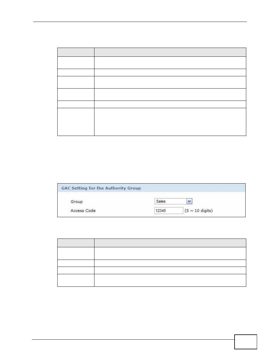 1 the group access code screen, Figure 135 group access code > edit/add, Table 84 extension management > group access code | Table 85 access code > edit/add | ZyXEL Communications IP PBX X6004 User Manual | Page 271 / 592