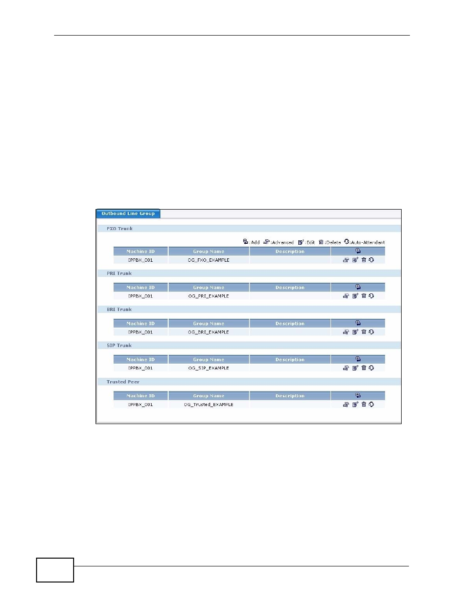 2 outbound line group screen | ZyXEL Communications IP PBX X6004 User Manual | Page 278 / 592