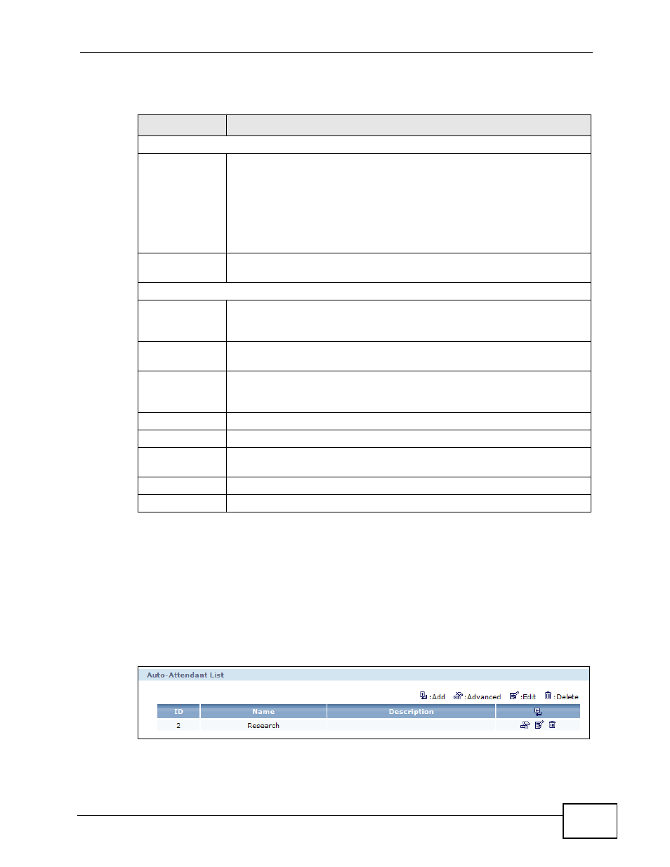 3 the customized screen, Figure 166 auto-attendant > customized, Table 101 auto-attendant > default | ZyXEL Communications IP PBX X6004 User Manual | Page 311 / 592