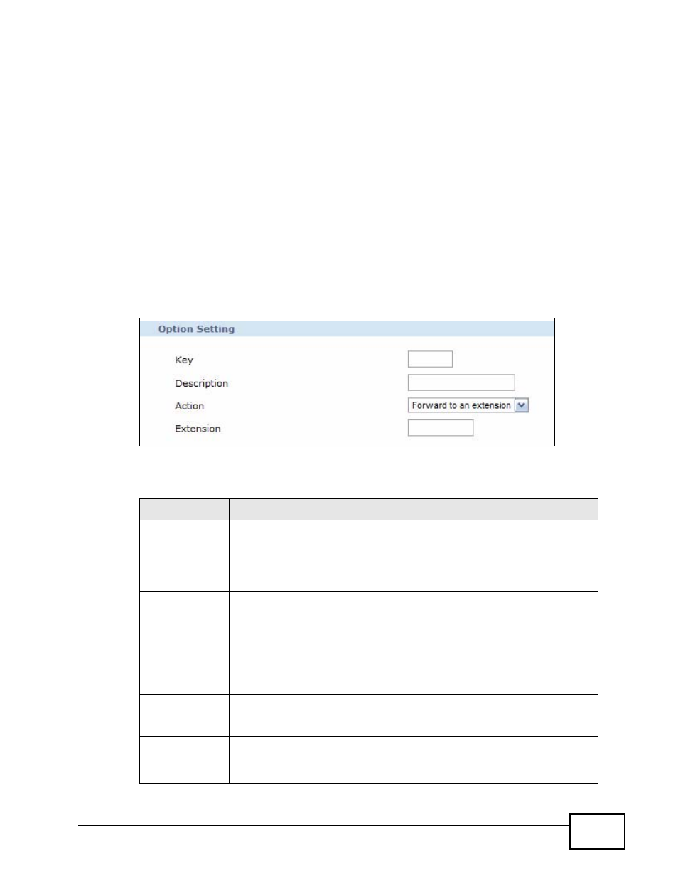 3 the add/edit office hours auto-attendant screen, Figure 169 add/edit option setting, Table 105 add/edit option setting | ZyXEL Communications IP PBX X6004 User Manual | Page 315 / 592