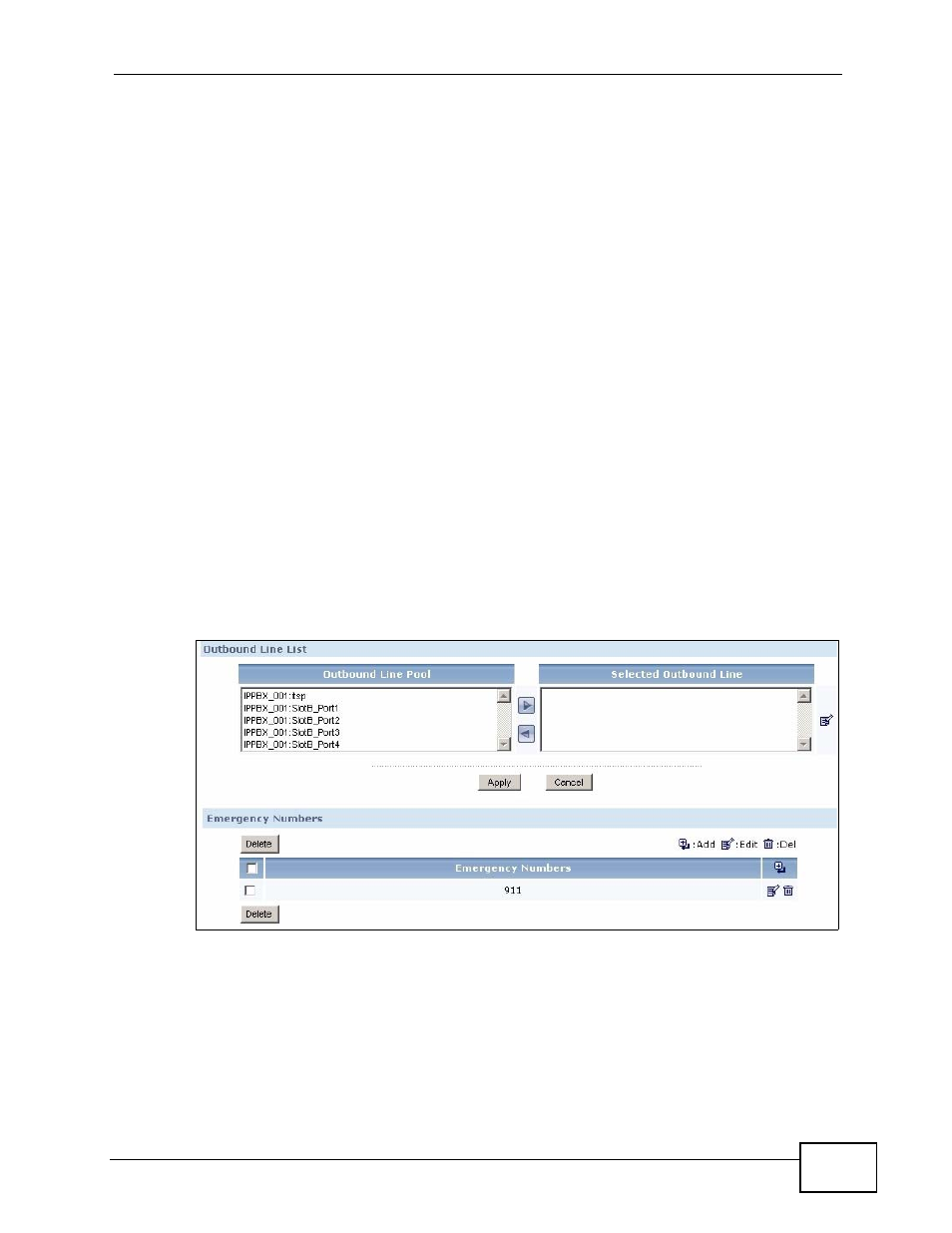 2 the emergency call screen, 1 configuring the emergency call screen, Figure 192 call services > call emergency | ZyXEL Communications IP PBX X6004 User Manual | Page 343 / 592