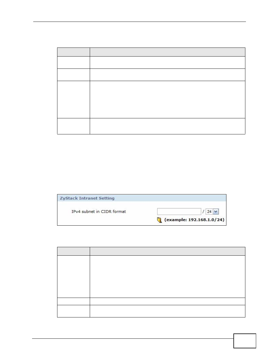 1 zystack add intranet, Figure 216 zystack add intranet, Table 133 zystack intranet | Table 134 zystack add intranet | ZyXEL Communications IP PBX X6004 User Manual | Page 367 / 592