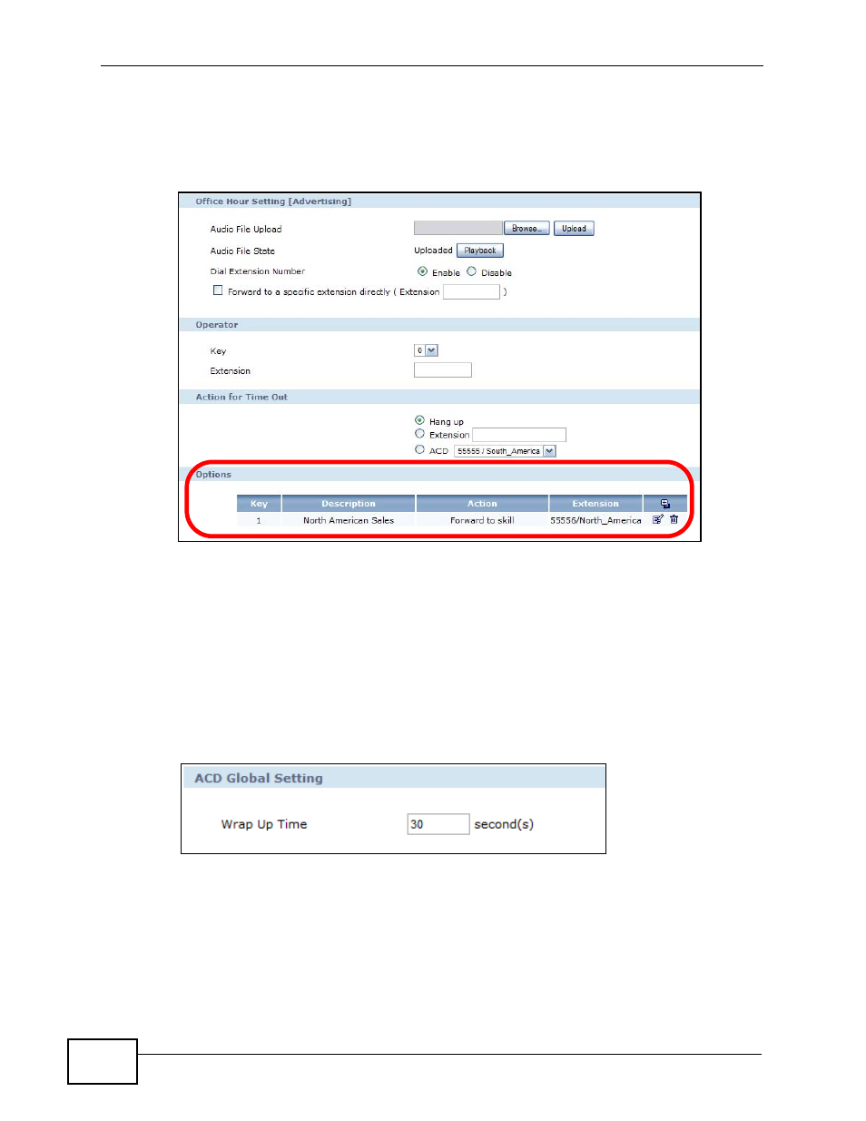 2 the acd global screen, Figure 219 acd > acd global setting | ZyXEL Communications IP PBX X6004 User Manual | Page 374 / 592