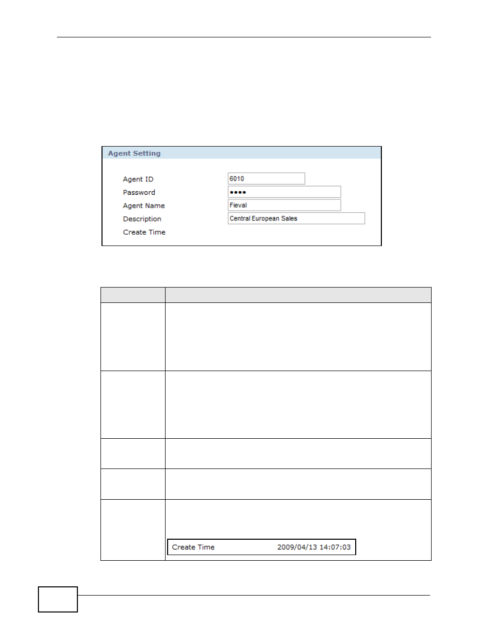 1 the agent settings screen, Figure 221 agent list > agent setting, Table 138 agent list > agent setting | ZyXEL Communications IP PBX X6004 User Manual | Page 376 / 592