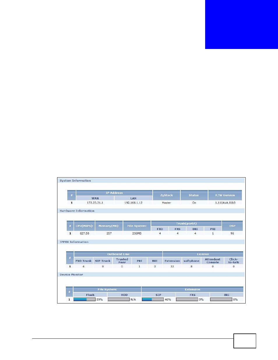 System information, 1 overview, 2 the system information screen | Chapter 25 system information, Figure 226 monitor > system information, System information (387) | ZyXEL Communications IP PBX X6004 User Manual | Page 387 / 592