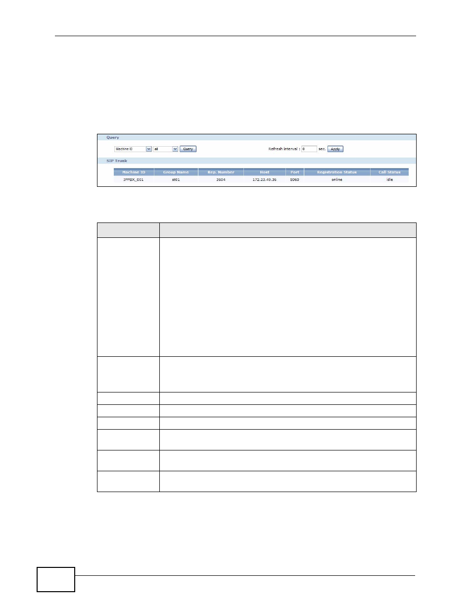8 the sip trunk status screen, Figure 232 status observation > sip trunk, Table 149 status observation > sip trunk | Ers. see | ZyXEL Communications IP PBX X6004 User Manual | Page 398 / 592