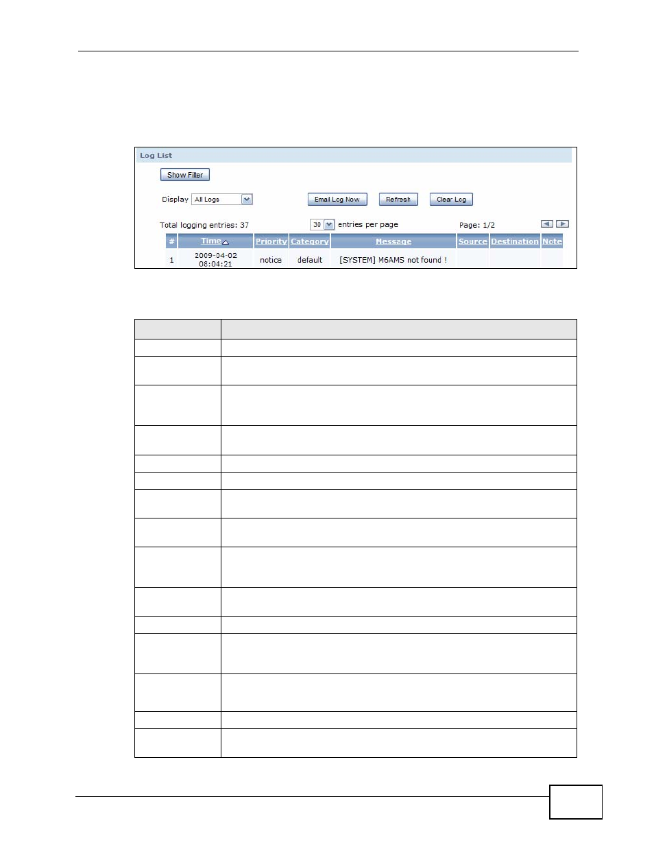 Figure 236 system log > view log, Table 154 system log > view log | ZyXEL Communications IP PBX X6004 User Manual | Page 407 / 592