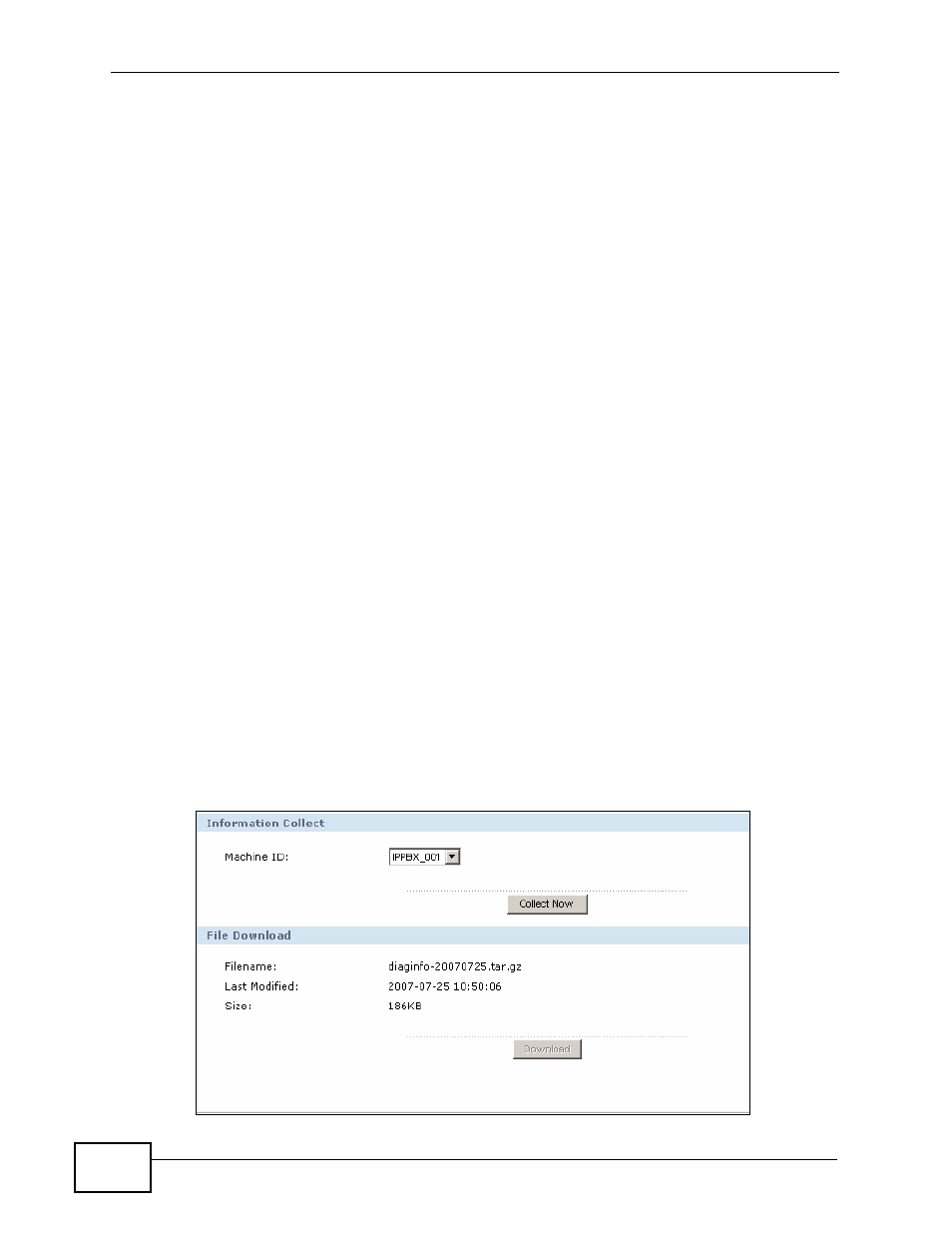 2 the information collect screen, Figure 254 diagnostics > information collect | ZyXEL Communications IP PBX X6004 User Manual | Page 442 / 592