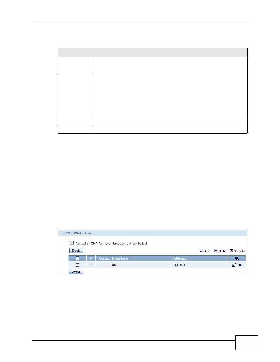 8 the icmp screen, Figure 265 remote management > icmp, Table 181 ftp > add/edit | ZyXEL Communications IP PBX X6004 User Manual | Page 459 / 592