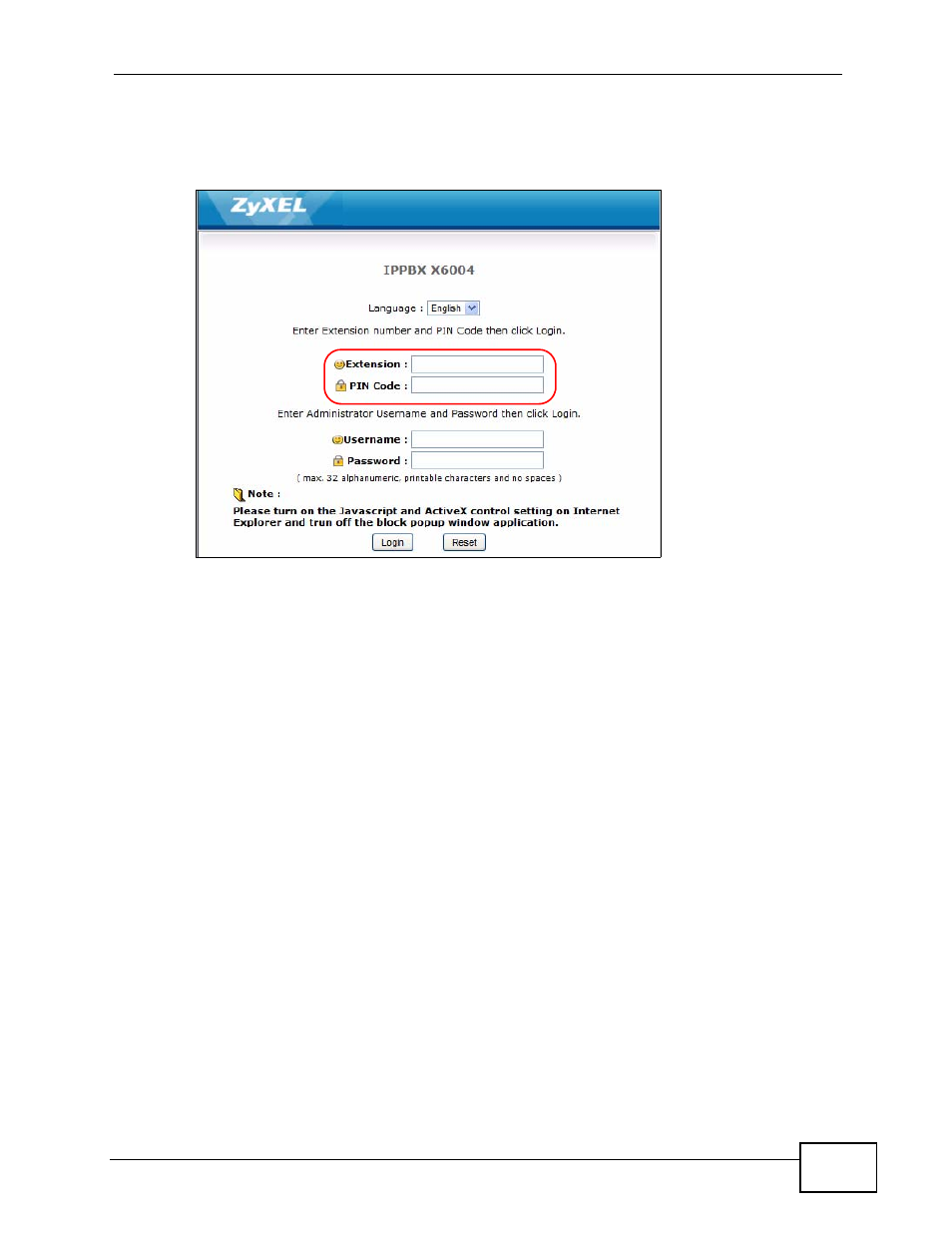 2 account settings, Figure 284 web portal: login | ZyXEL Communications IP PBX X6004 User Manual | Page 489 / 592