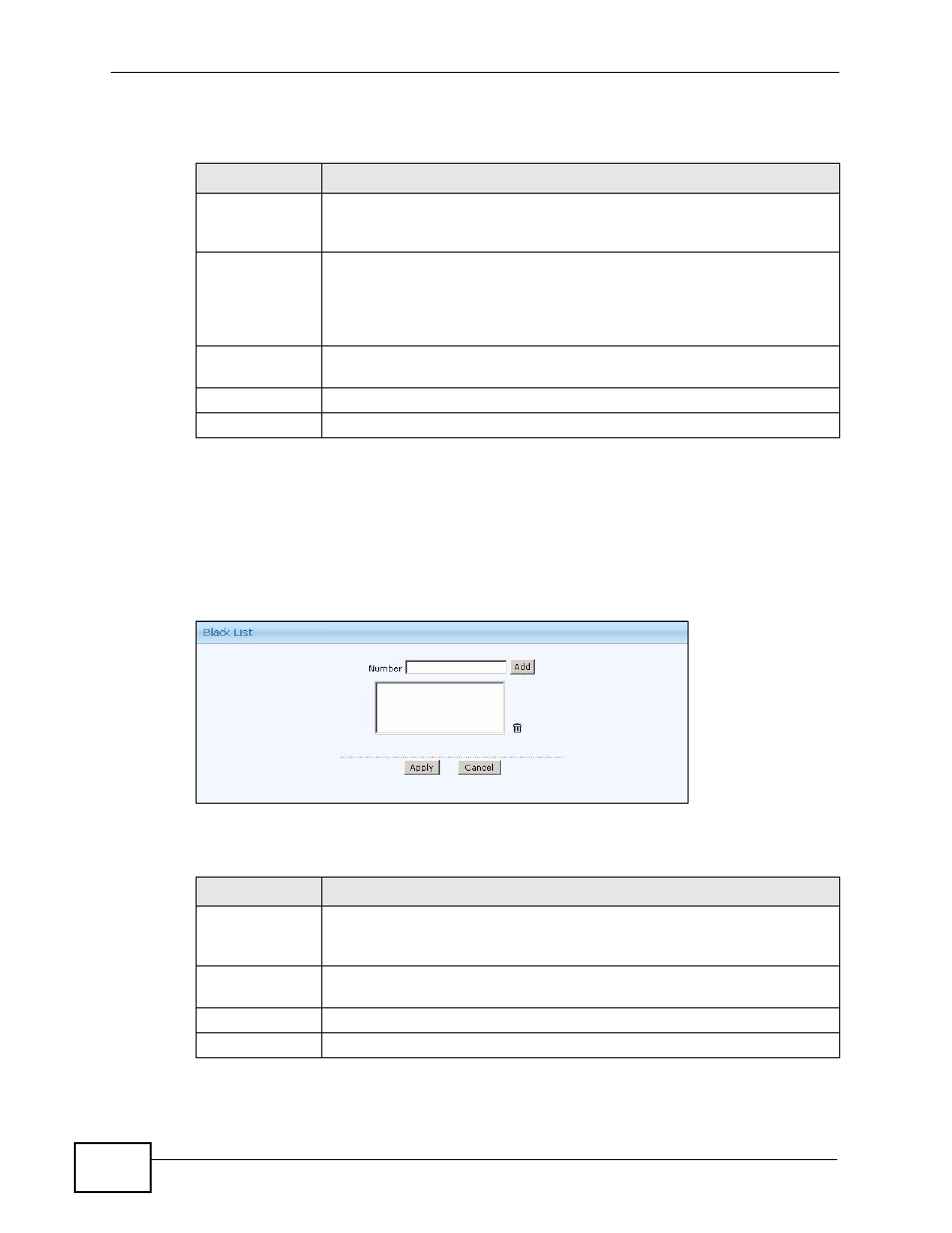 4 blacklist, Figure 290 forward/block > black list, Table 196 forward/block > find me list | Table 197 forward/block > black list | ZyXEL Communications IP PBX X6004 User Manual | Page 496 / 592