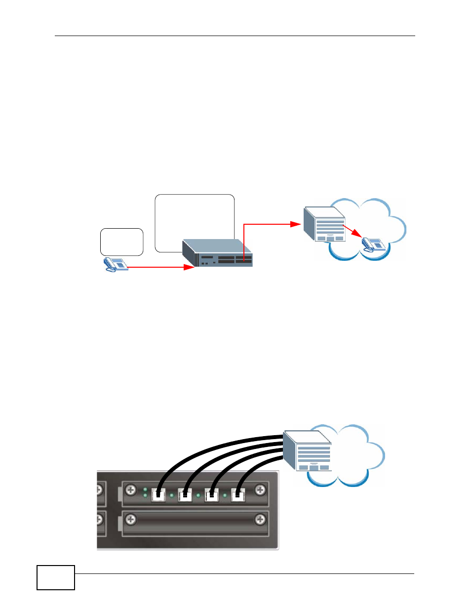 2 making pstn calls, 1 the pstn connection, Figure 14 making a pstn call | Figure 15 fxo interface card connection, Making pstn calls, The pstn connection | ZyXEL Communications IP PBX X6004 User Manual | Page 64 / 592
