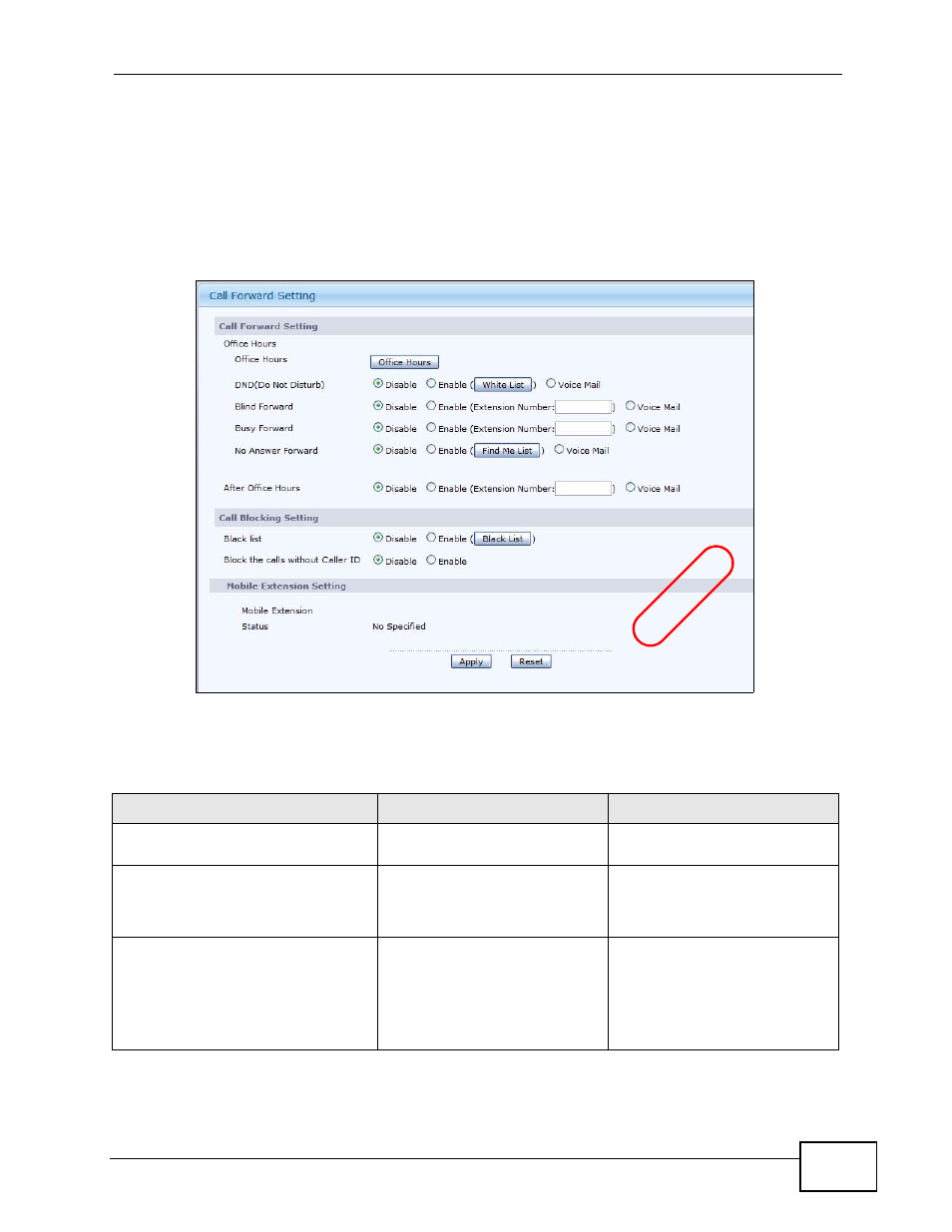 4 personalizing your settings, Figure 31 tutorial: configuring call settings, Table 6 tutorial: call settings | Personalizing your settings, Ex am pl e | ZyXEL Communications IP PBX X6004 User Manual | Page 95 / 592