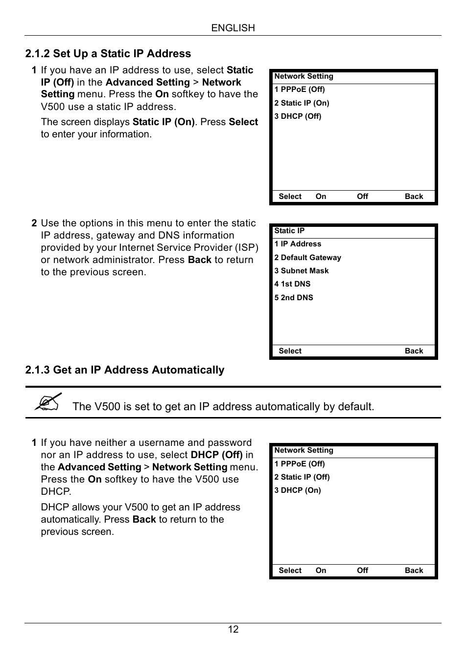 2 set up a static ip address, 3 get an ip address automatically | ZyXEL Communications V500-T1 User Manual | Page 12 / 154