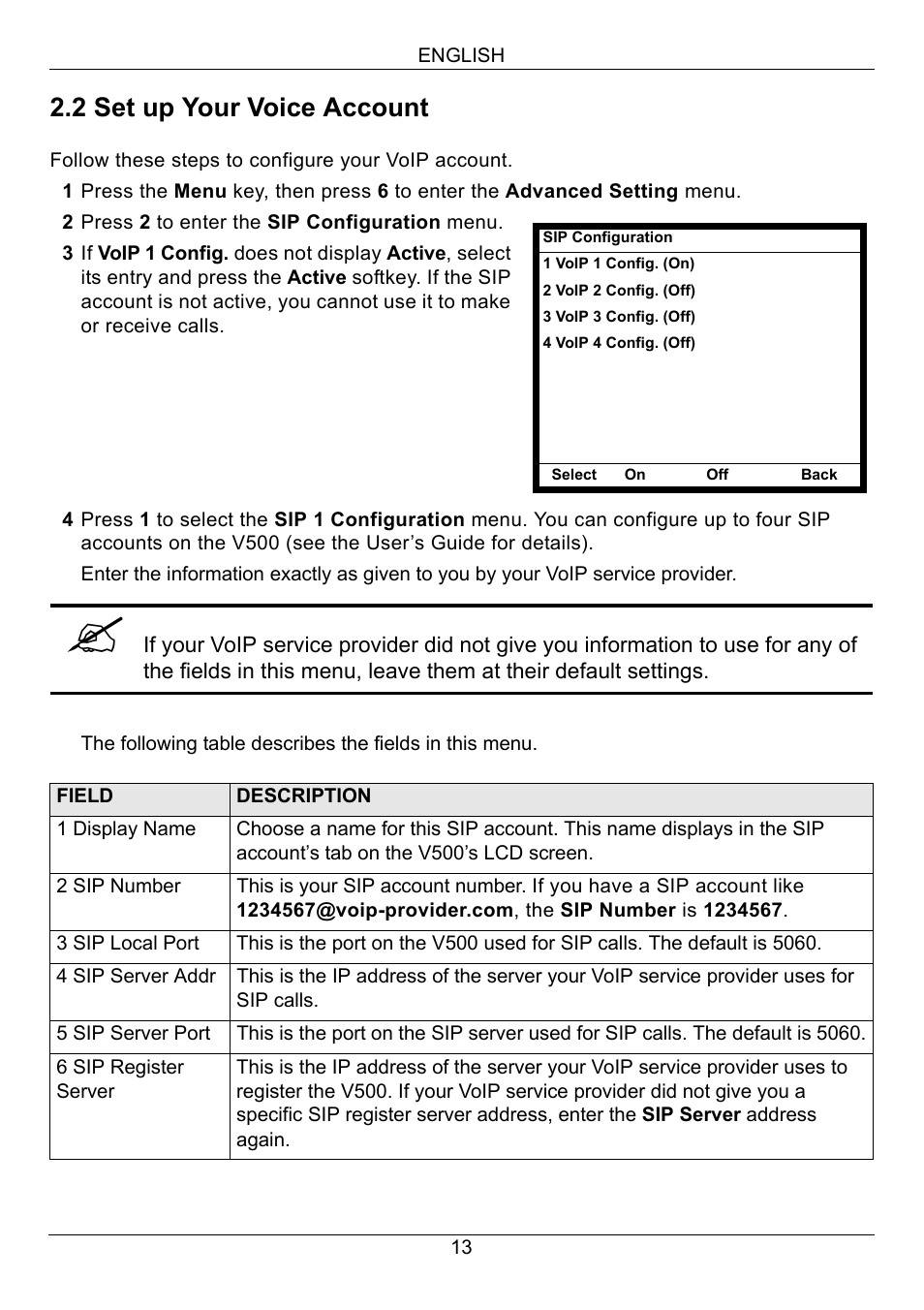 2 set up your voice account | ZyXEL Communications V500-T1 User Manual | Page 13 / 154