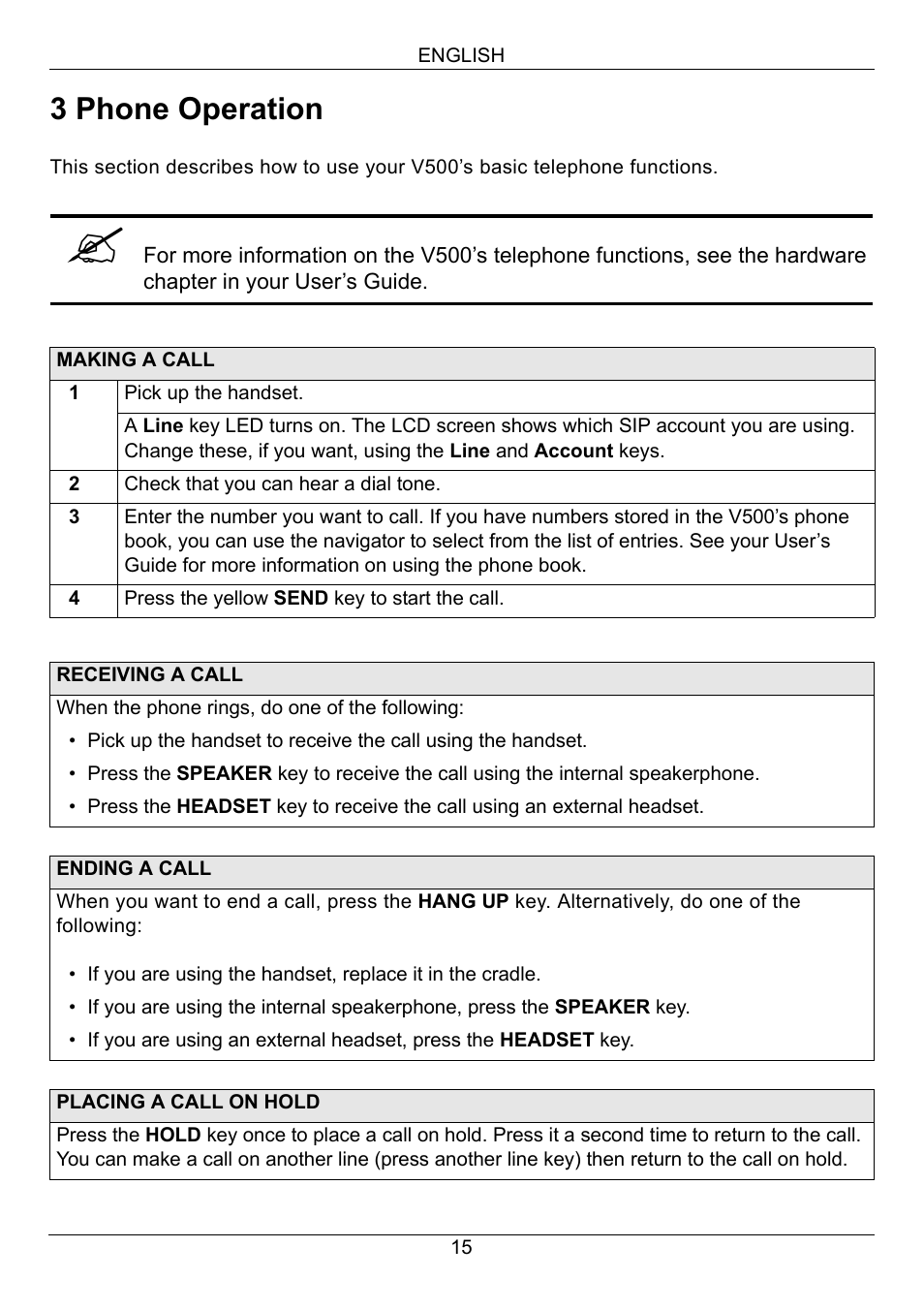3 phone operation | ZyXEL Communications V500-T1 User Manual | Page 15 / 154