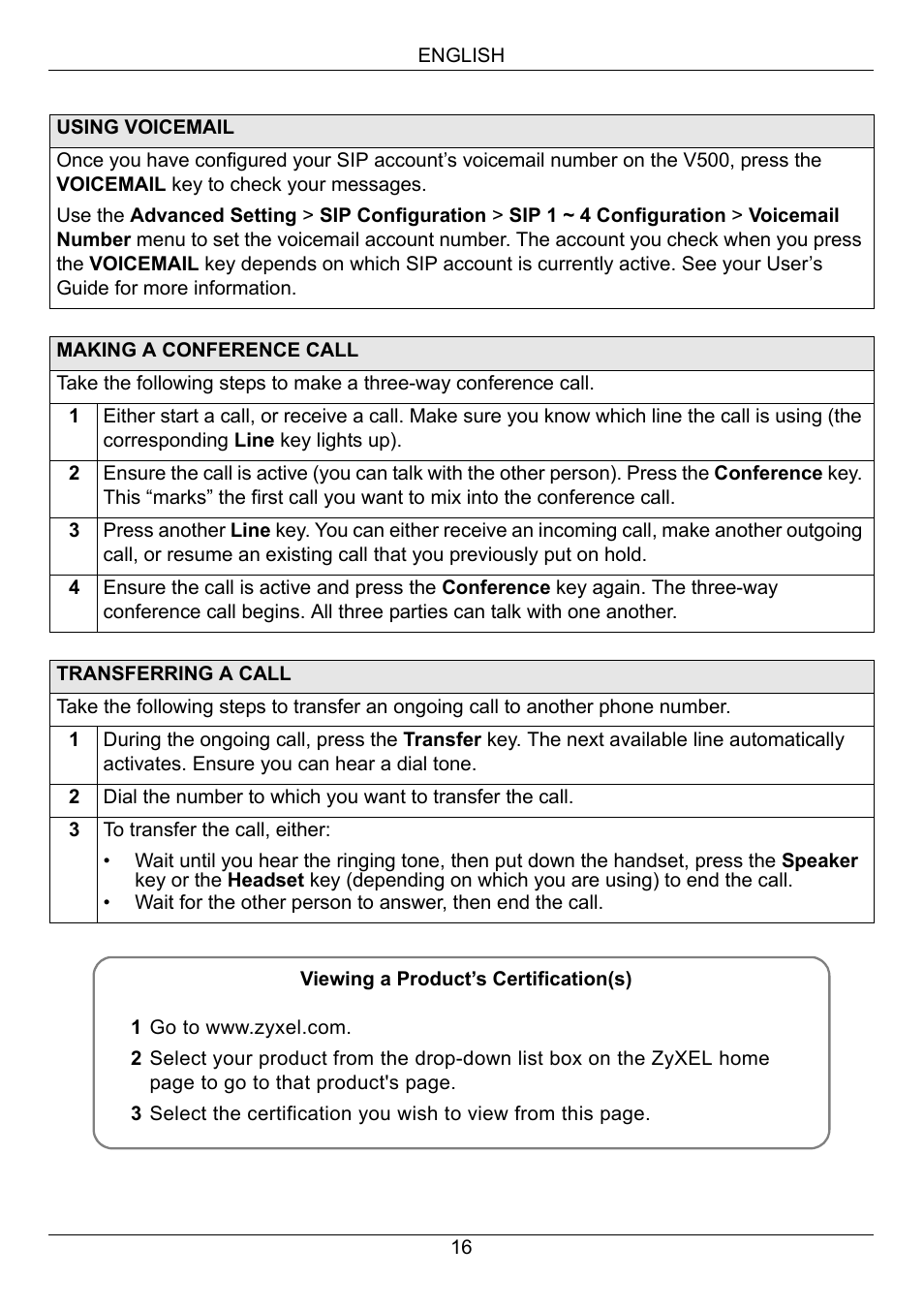 ZyXEL Communications V500-T1 User Manual | Page 16 / 154