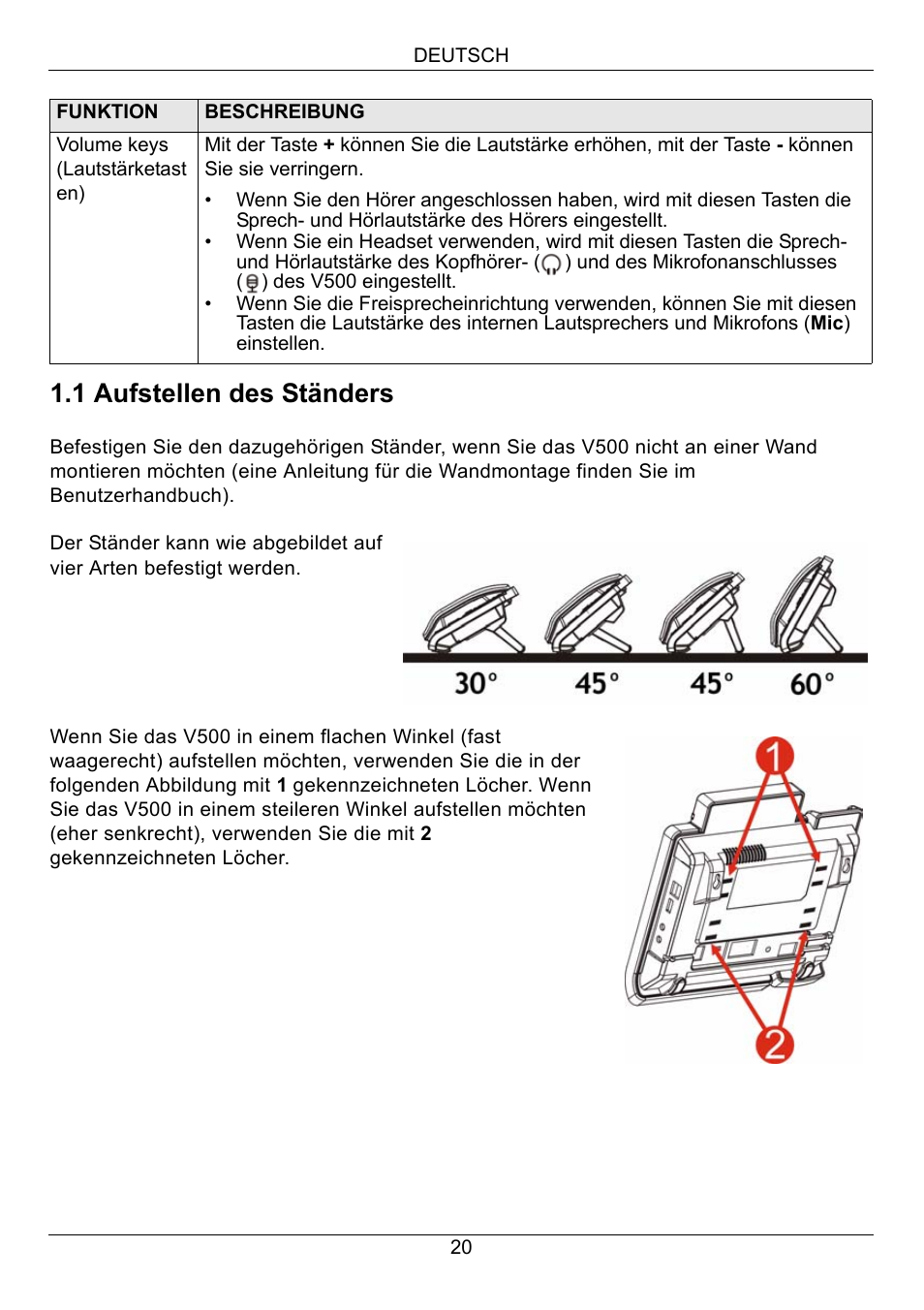 1 aufstellen des ständers | ZyXEL Communications V500-T1 User Manual | Page 20 / 154