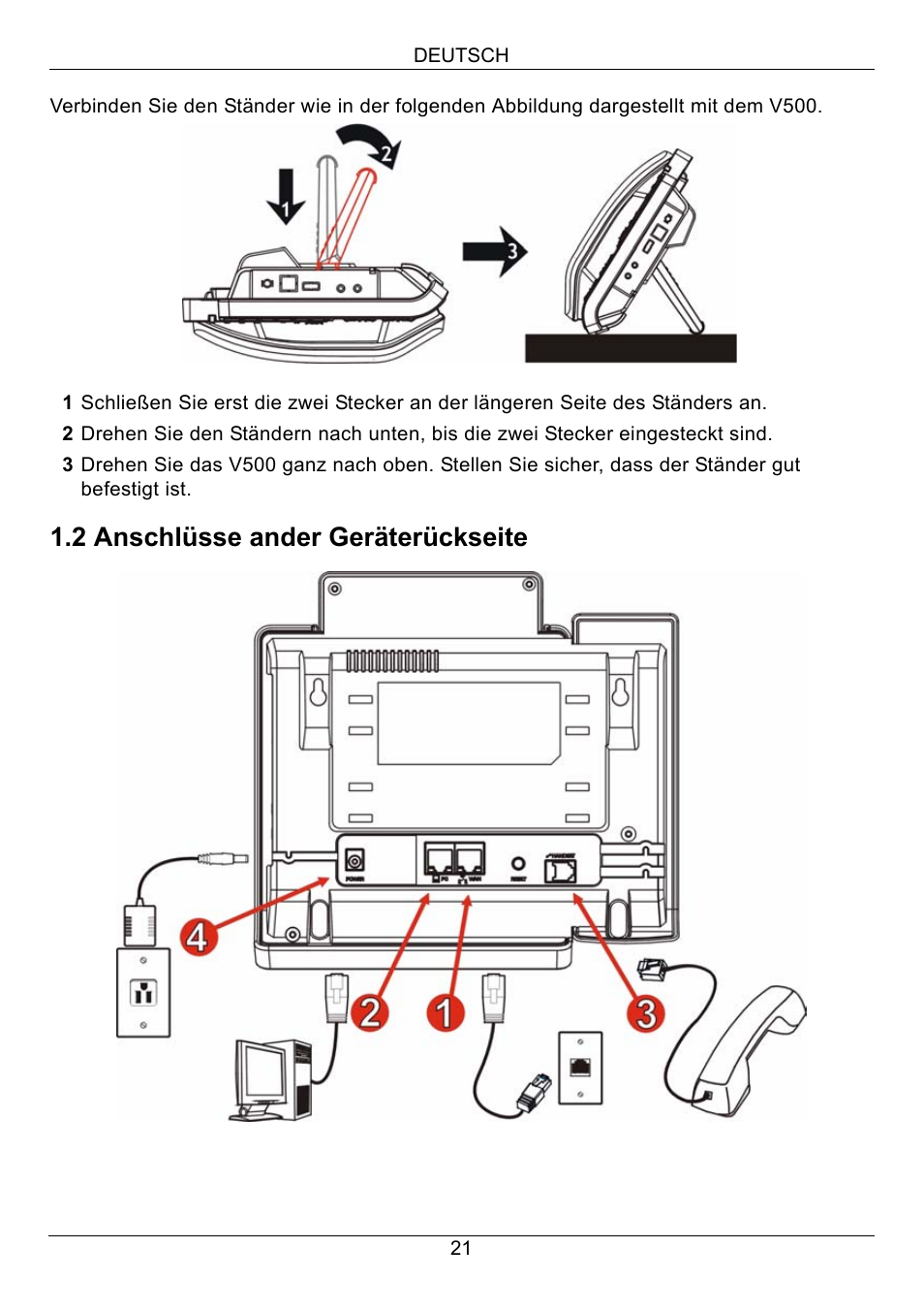 2 anschlüsse ander geräterückseite | ZyXEL Communications V500-T1 User Manual | Page 21 / 154