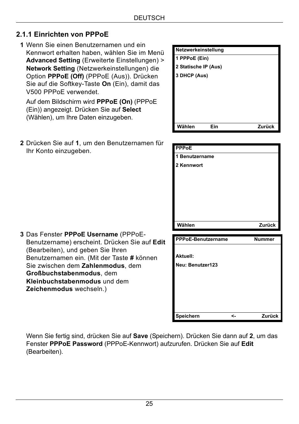 1 einrichten von pppoe | ZyXEL Communications V500-T1 User Manual | Page 25 / 154