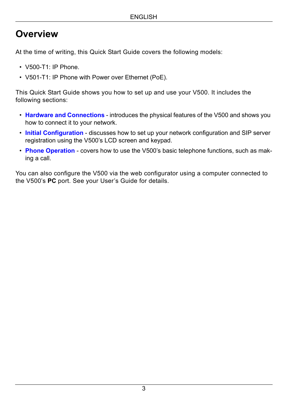 English, Overview | ZyXEL Communications V500-T1 User Manual | Page 3 / 154