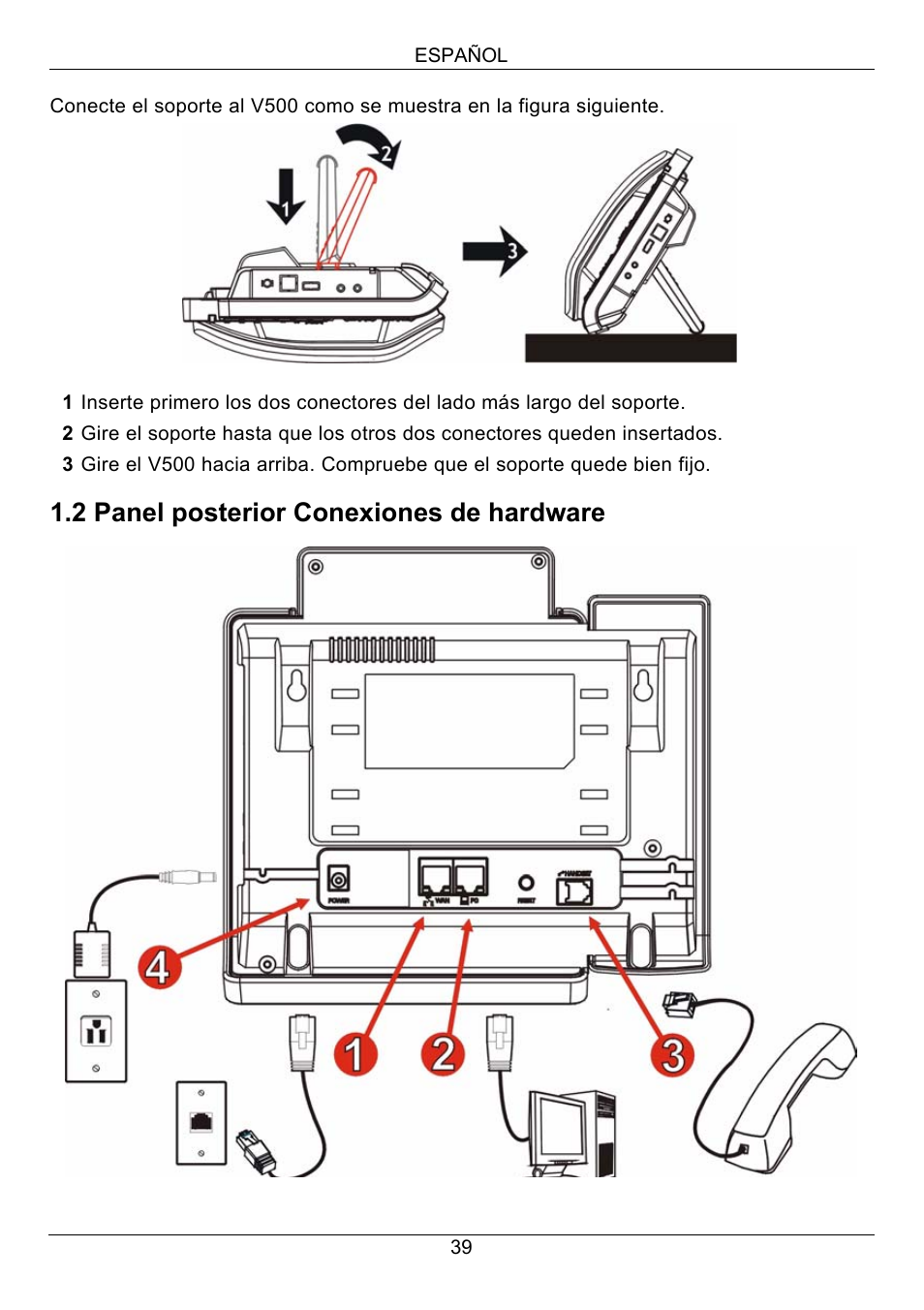 2 panel posterior conexiones de hardware | ZyXEL Communications V500-T1 User Manual | Page 39 / 154