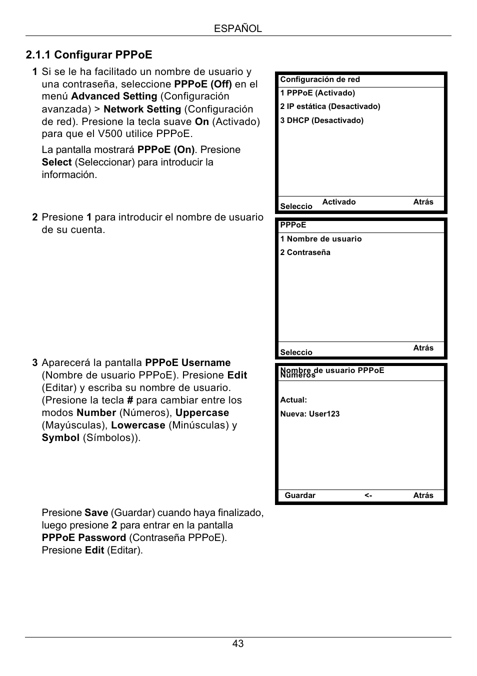 1 configurar pppoe | ZyXEL Communications V500-T1 User Manual | Page 43 / 154
