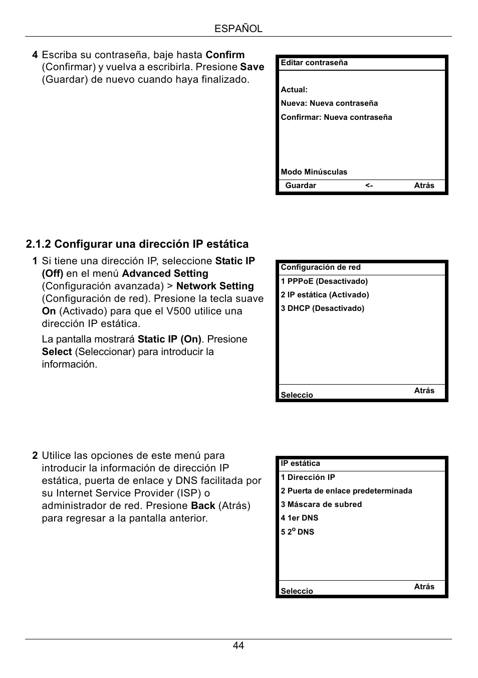 2 configurar una dirección ip estática | ZyXEL Communications V500-T1 User Manual | Page 44 / 154