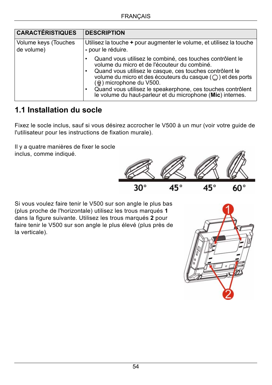 1 installation du socle | ZyXEL Communications V500-T1 User Manual | Page 54 / 154
